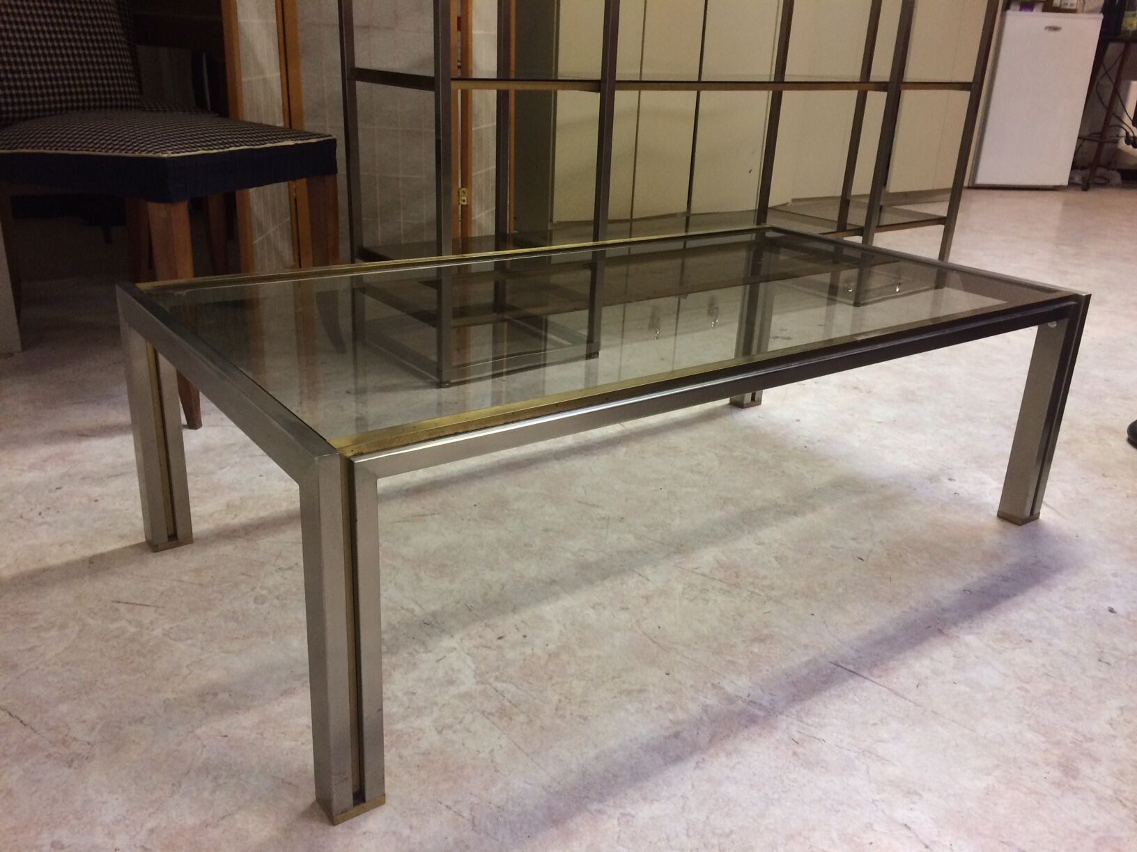 Coffee table with square tubular structure and smoked glass - 1970