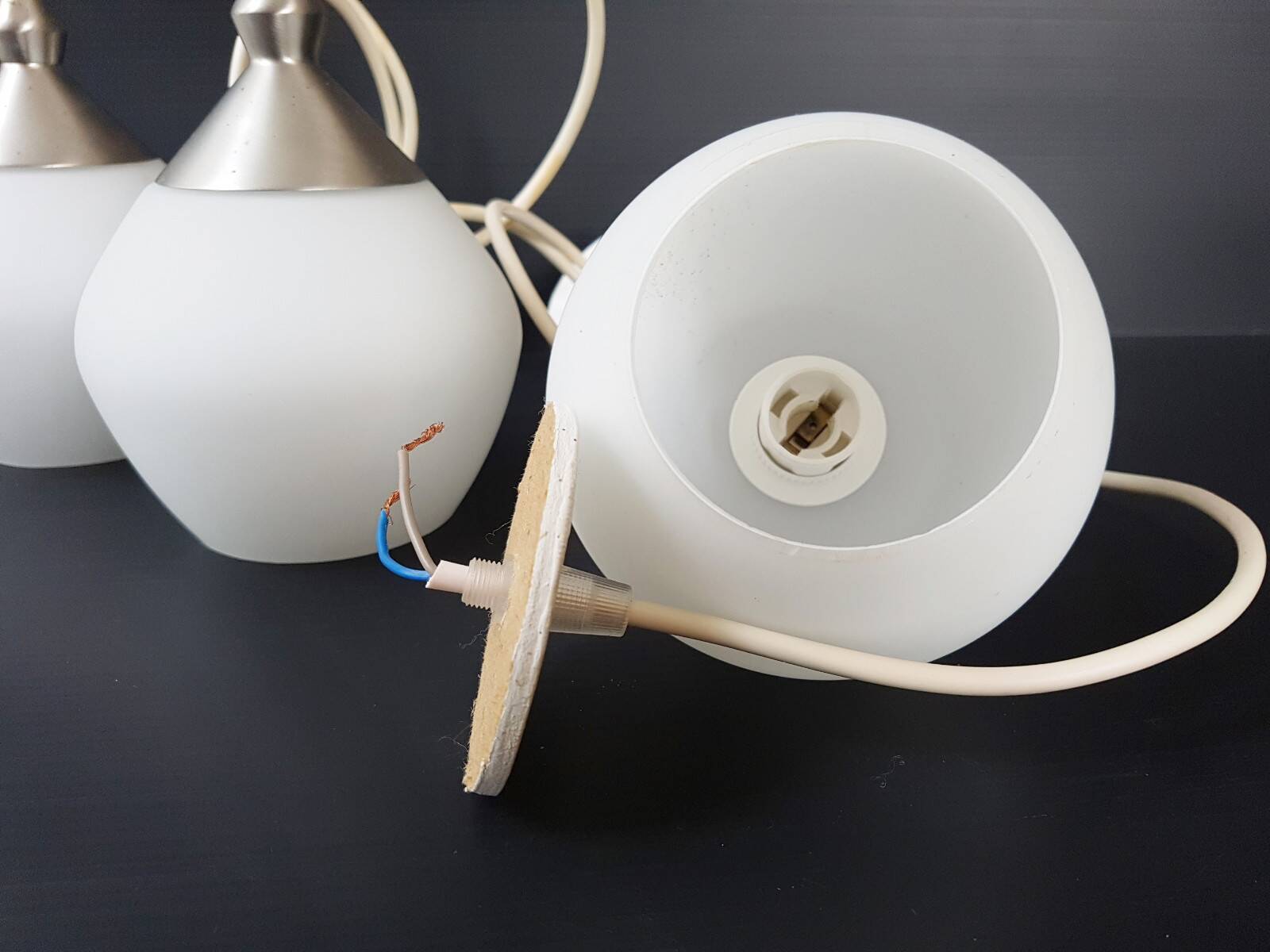 Set of 3 suspensions contemporary design chandelier steel & glass