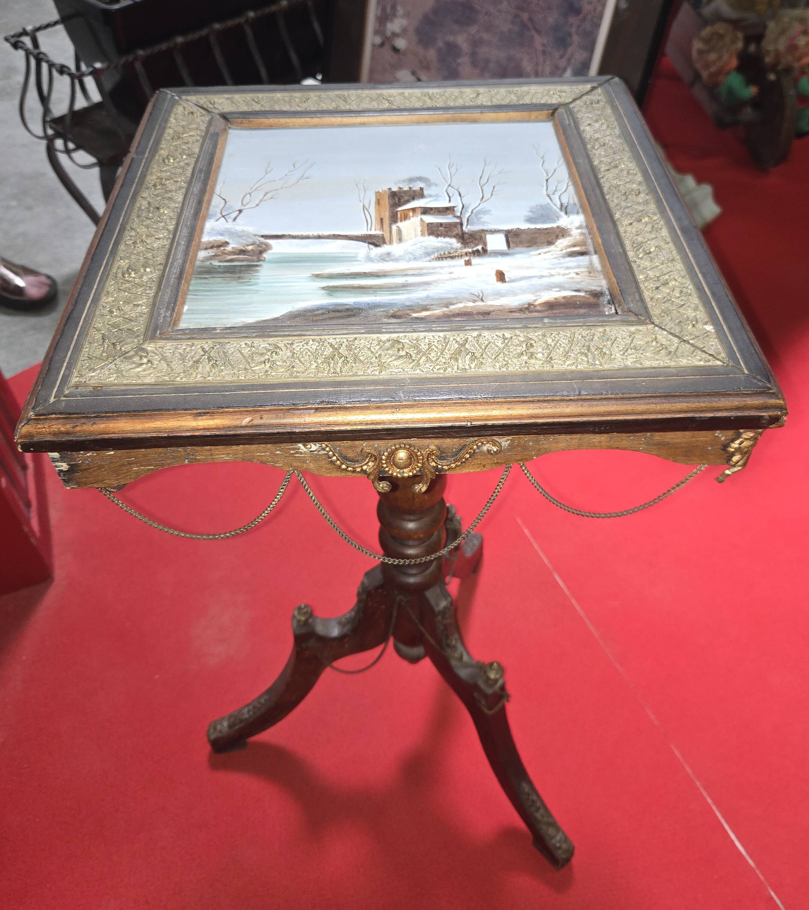 Napoleon III guéridon table with a painted porcelain top.