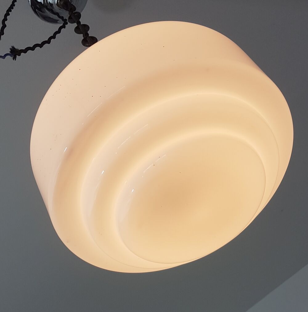 Art deco, metal and opaline hanging lamp