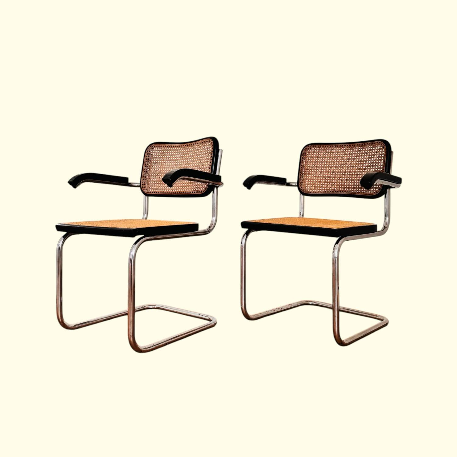 Pair of B64 armchairs with armrests Marcel Breuer