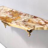 Table Console Murale Vintage en Laiton avec Plateau en Onyx Jaune, Italie