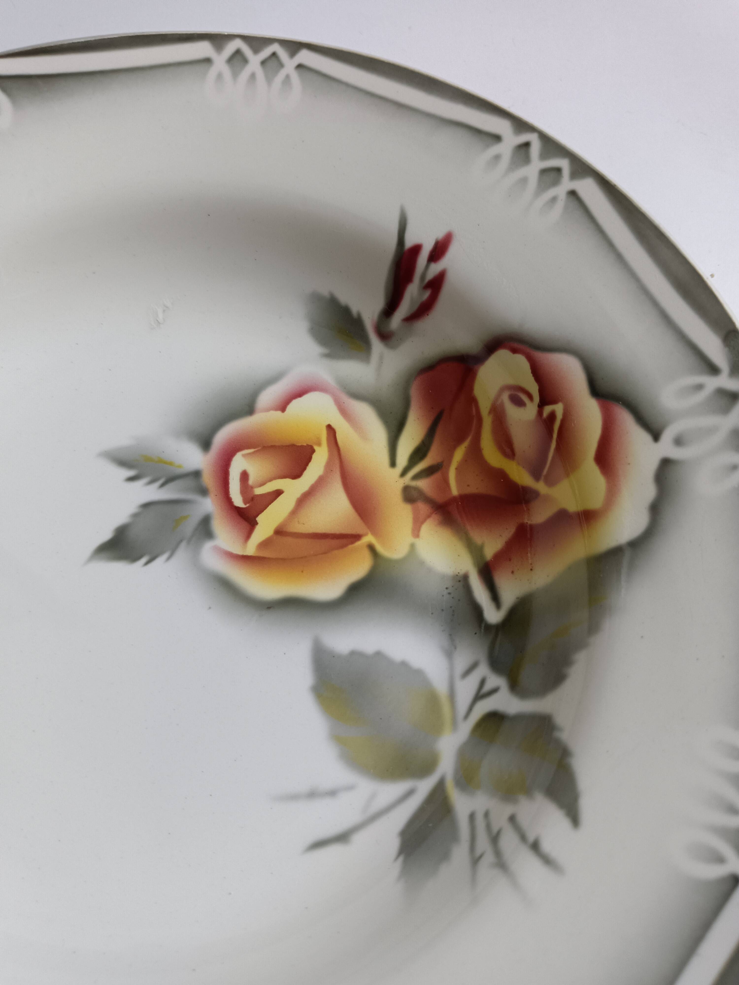3 assiettes Digoin Sarreguemines Adèle gris jaune et bordeaux