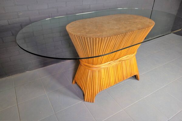 Table à manger McGuire en gerbe de bambou de blé, États-Unis, années 1980