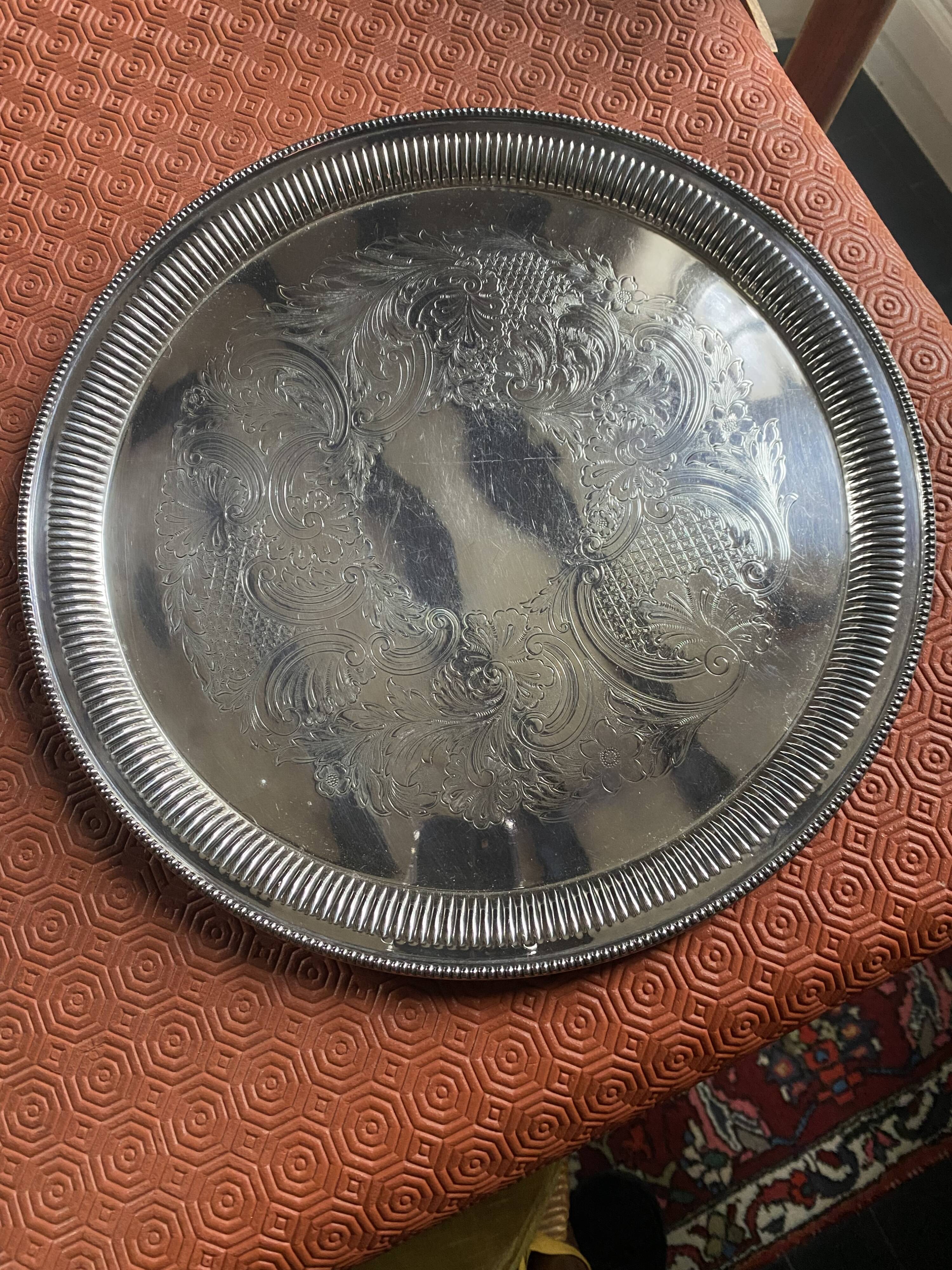 Round silver metal tray