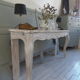 Louis XV style console in pearl gray patinated oak, patinated inlaid top.