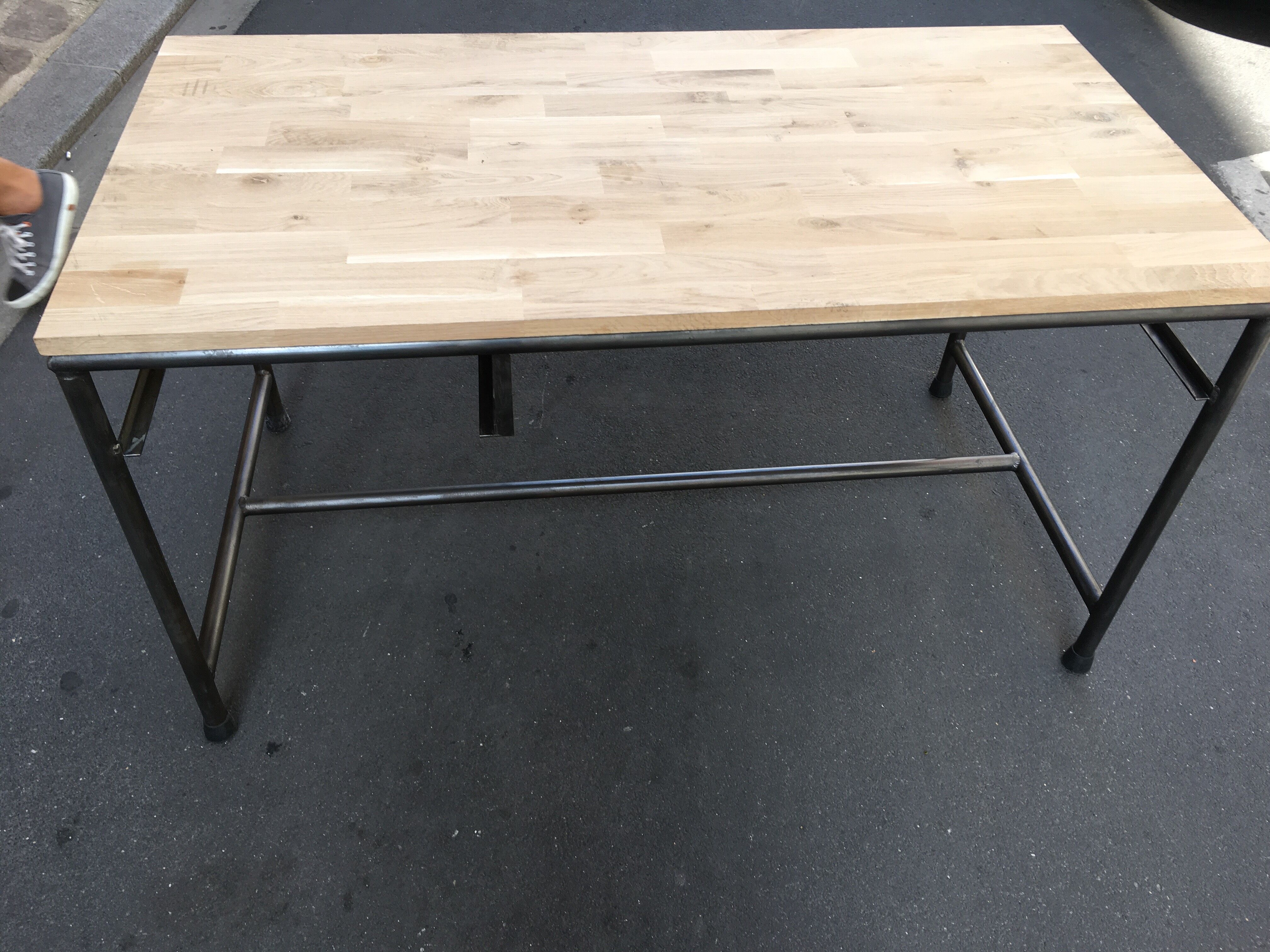 Metal desk on wood circa 1950