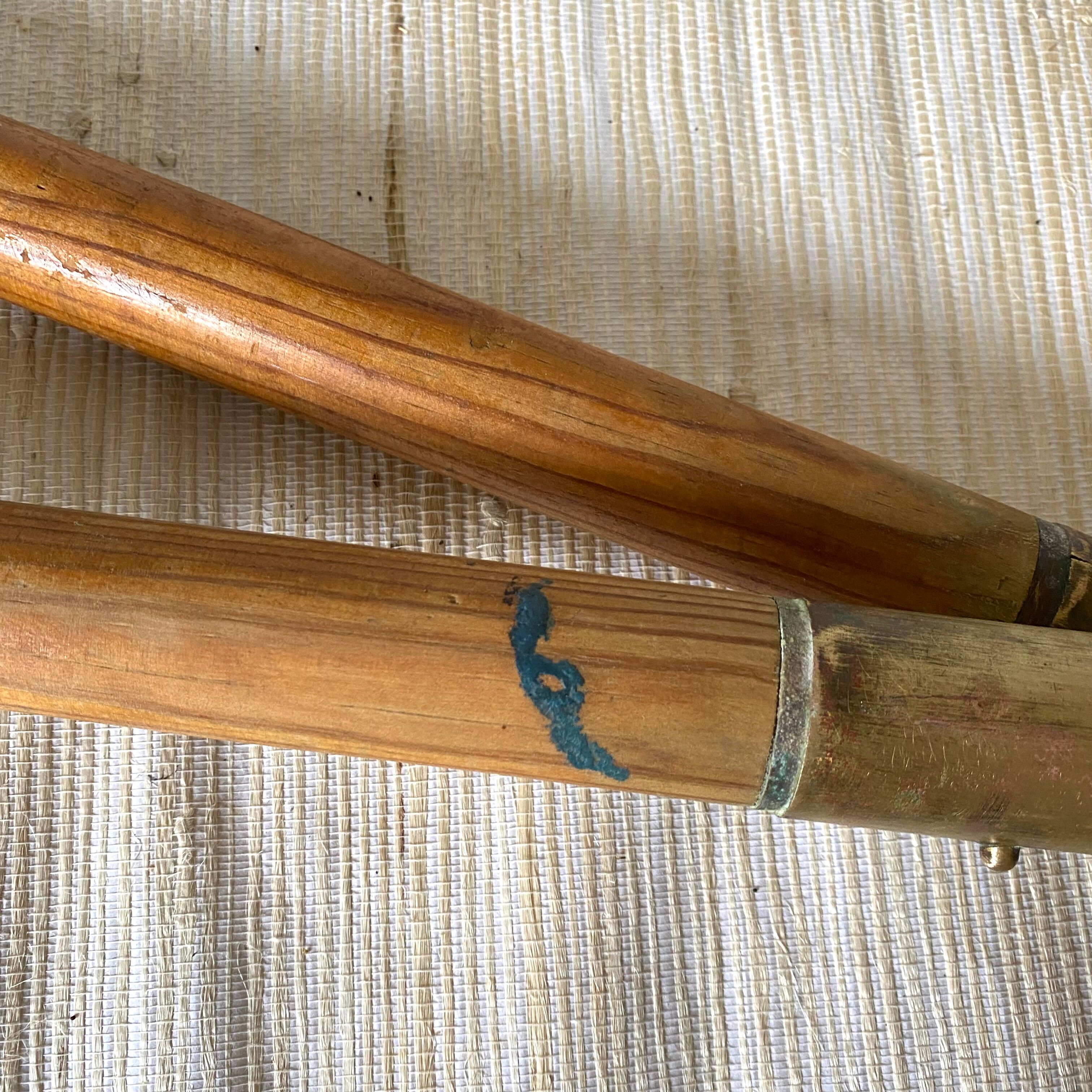 Boat oars, wooden and brass boat