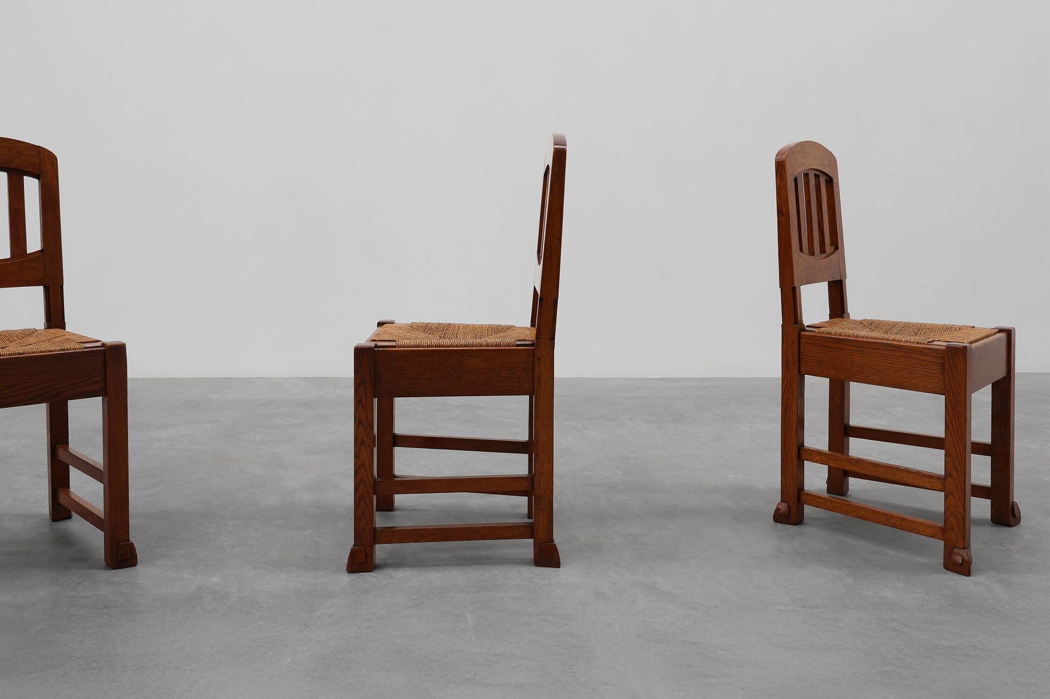Set of 4 Early Art Deco Oak & Wicker Dining Chairs, Belgium, 1915