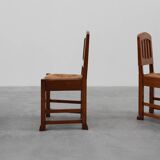 Set of 4 Early Art Deco Oak & Wicker Dining Chairs, Belgium, 1915