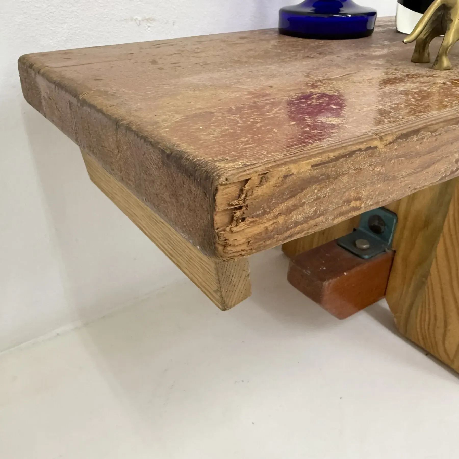 Vintage solid wooden school bench, 1970s