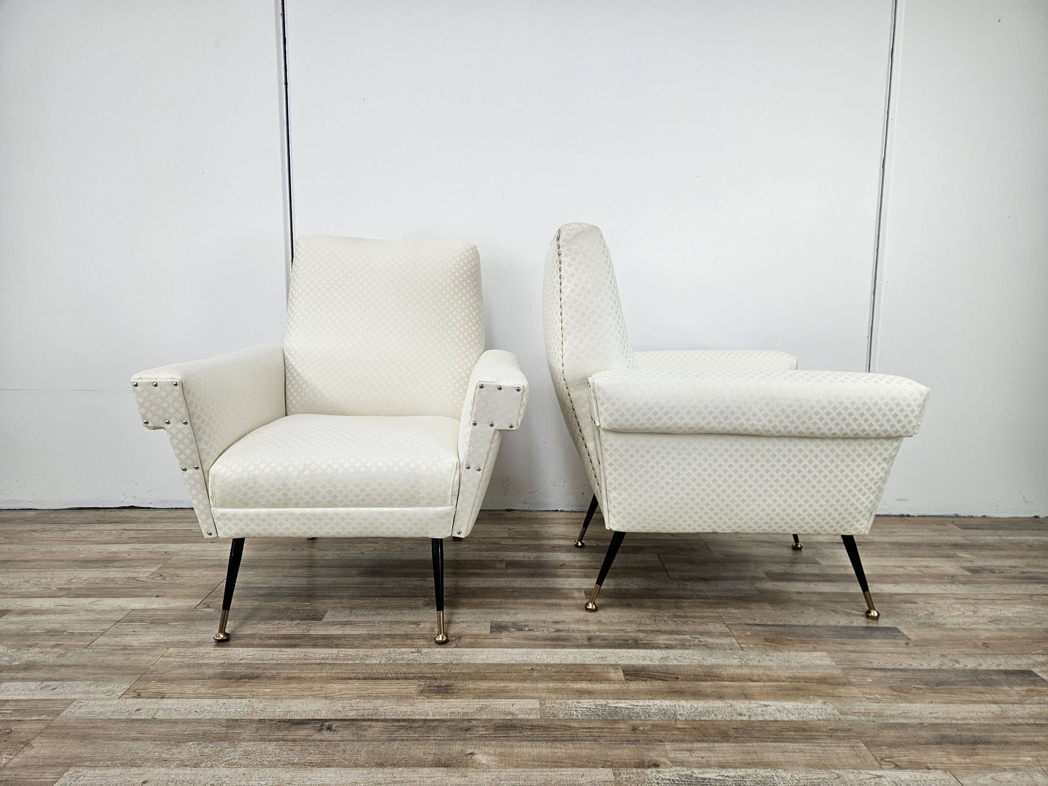 1950s Italian Armchairs Design in Cream Fabric with Iron Legs