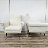 1950s Italian Armchairs Design in Cream Fabric with Iron Legs