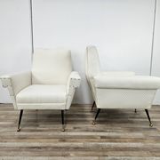 Italian armchairs from the 1950s in cream fabric with iron legs.