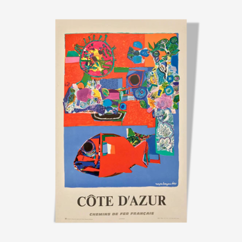 Original Côte d'Azur French railway poster by Bezombes Roger - Small Format - On linen