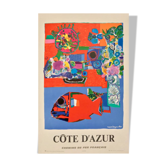 Affiche original Côte d'Azur chemins de fer français par Bezombes Roger - Petit Format - On linen