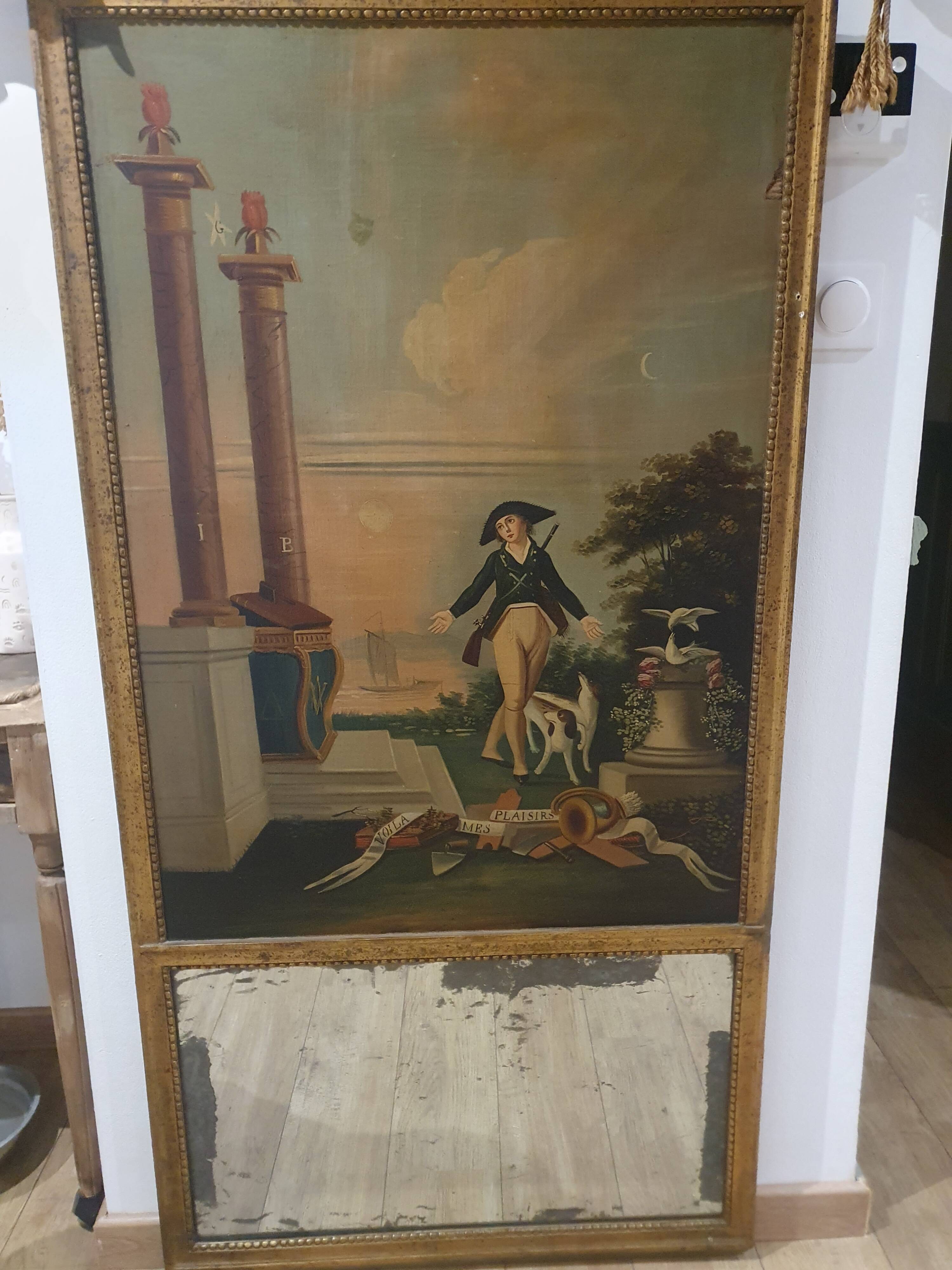 Masonic trumeau "Here are my pleasures" early 19th century - 147×74cm