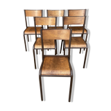 Set of 6 vintage industrial school chairs for communities mullca delagrave tube & wood