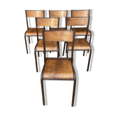 Lot de 6 chaises industrielles école vintage collectivités mullca delagrave tube & bois