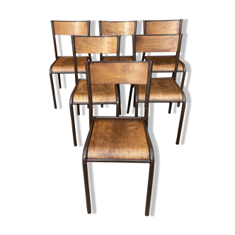Lot de 6 chaises industrielles école vintage collectivités mullca delagrave tube & bois