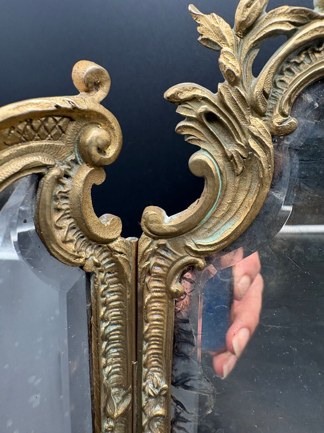 Miroir Triptyque, Bronze Doré, vers 1900.