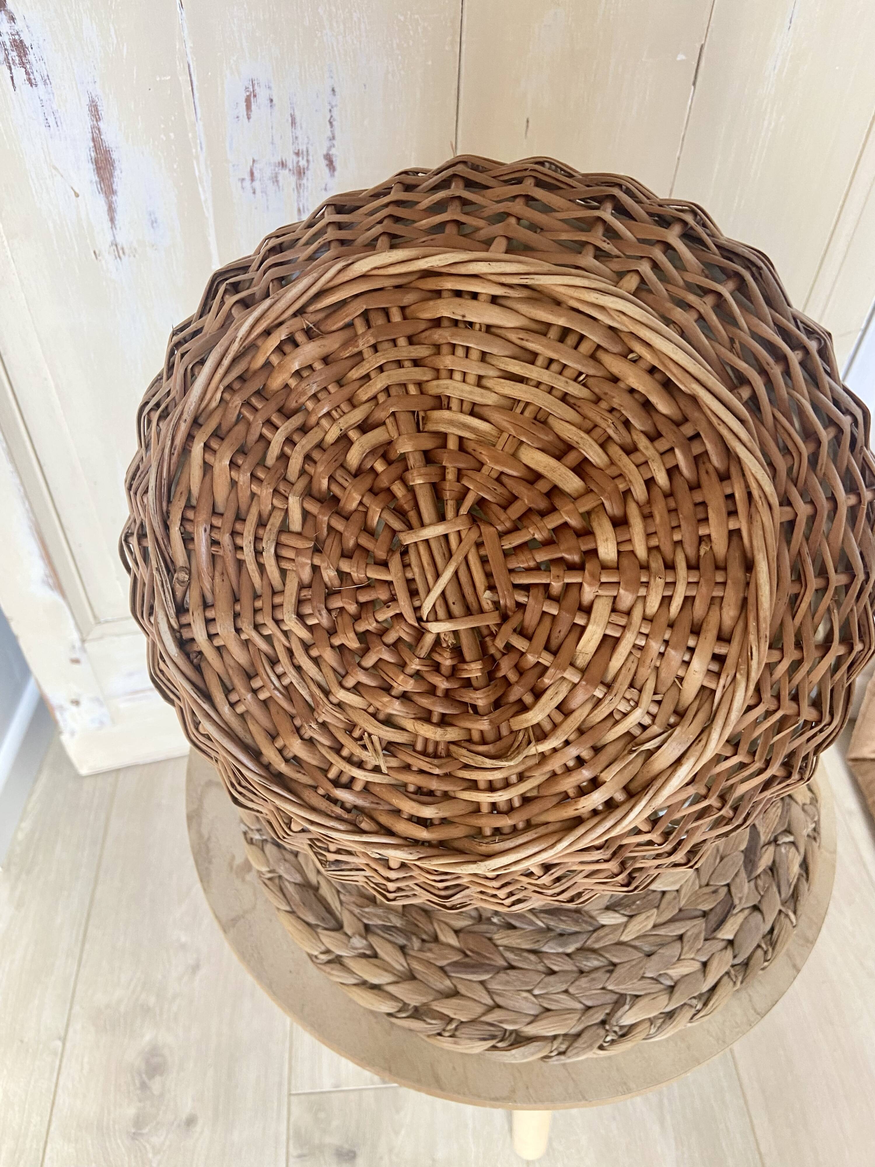 Wicker basket with waxed canvas blue flowers