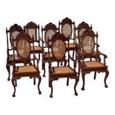 Set of 6 medallion chairs in turned and carved wood from the late 19th century.