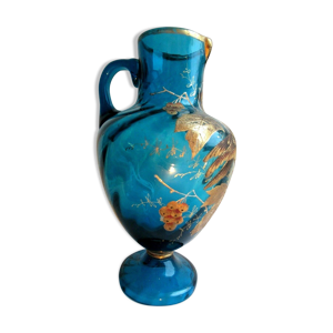 vase pichet sur pied - verre bleu