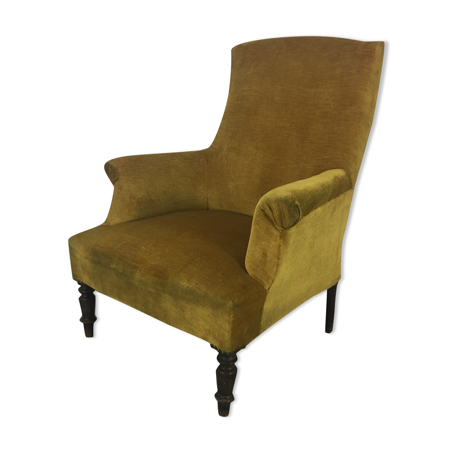 English armchair Napoleon III in mustard yellow velvet