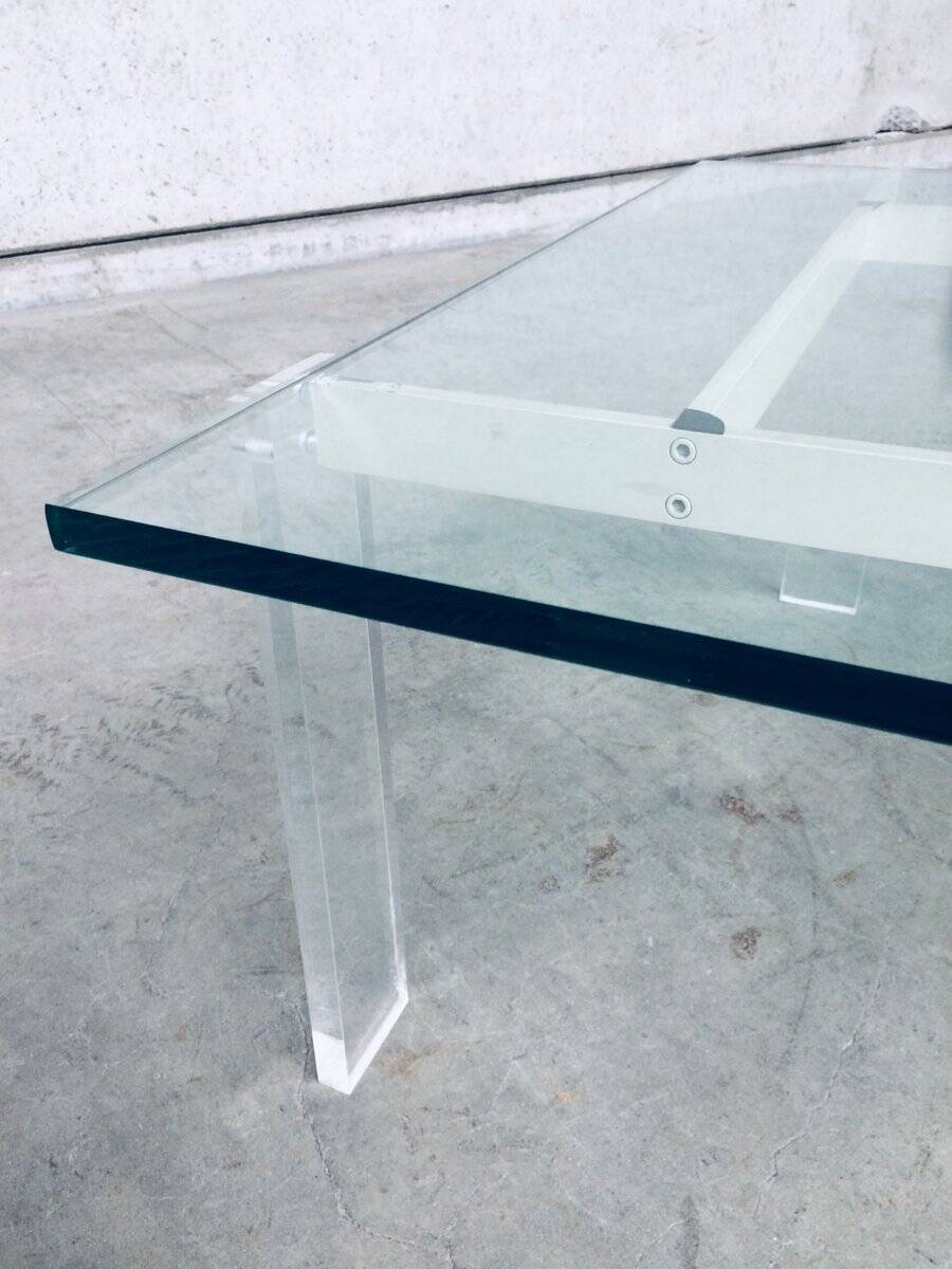 Danish Poul Kjaerholm Style Metal, Acrylic Glass & Glass Coffee Table, 1960s