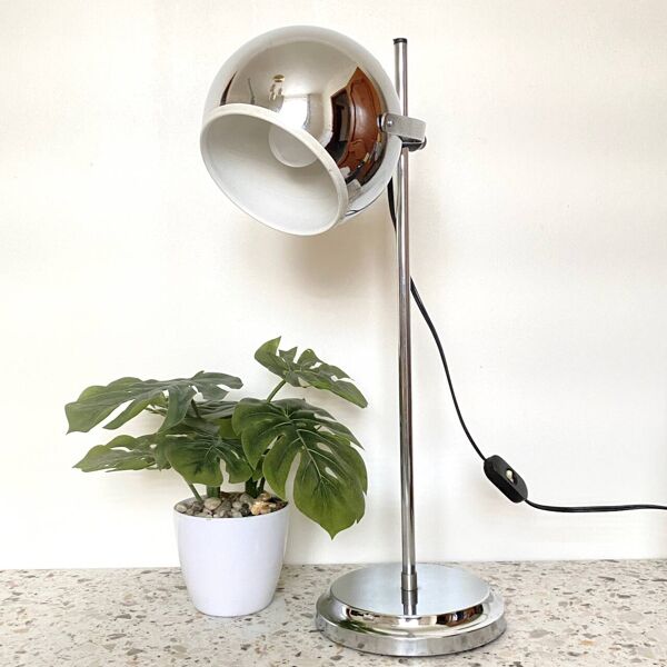 Lampe de bureau globe oculaire chromée style Goffredo Reggiani - ère spatiale années 1960