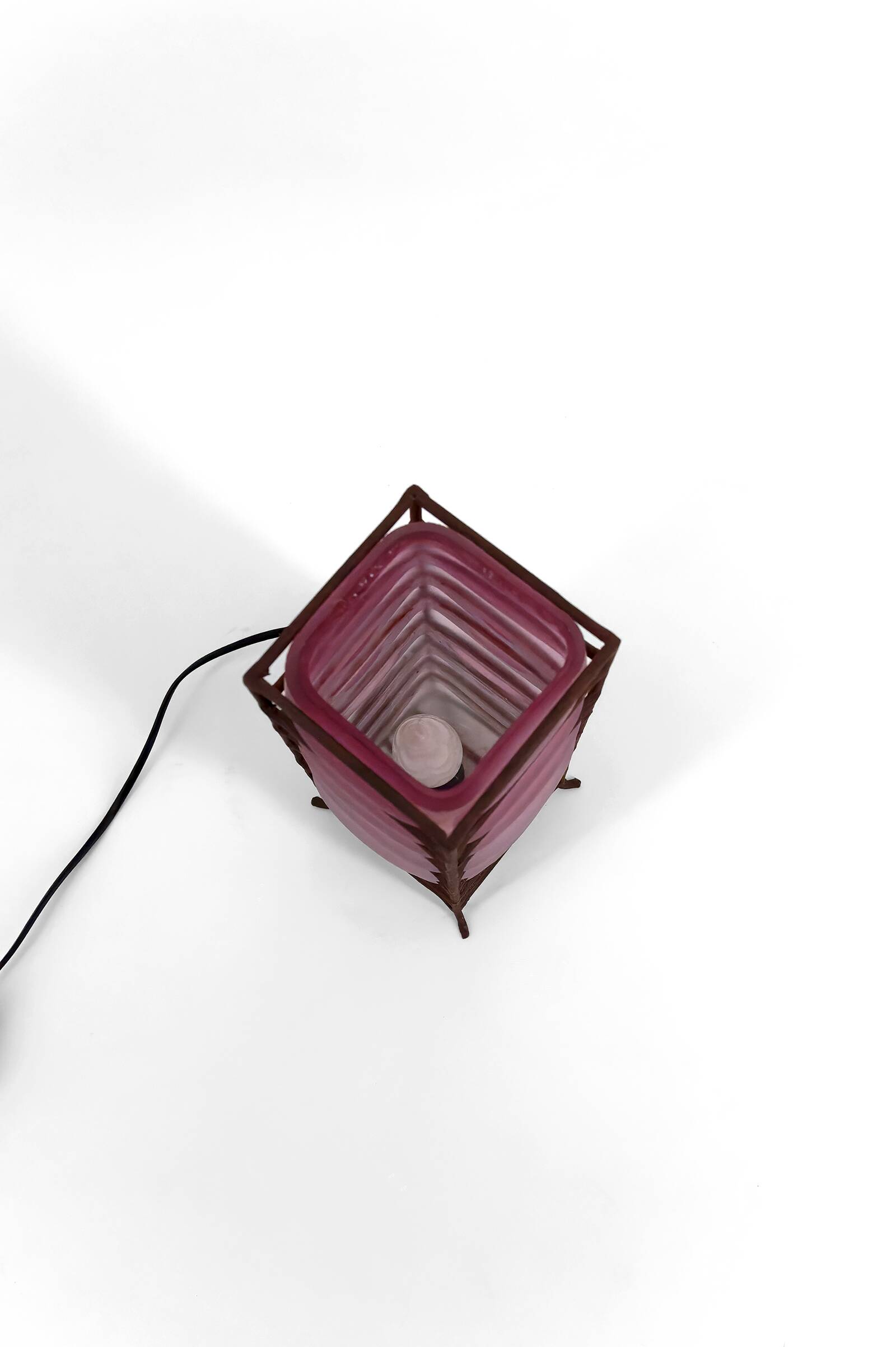 Modernist Glass Paste and Wrought Iron Table Lamp, Circa 1950-1960