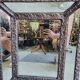 Louis xvi style repousse brass mirror with glass beads