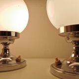Pair of vintage chrome and opaline bedside lamps from the 1960s