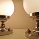 Pair of vintage chrome and opaline bedside lamps from the 1960s
