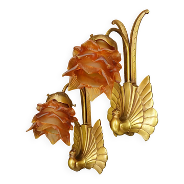 Paire d'appliques aux paons époque Art Nouveau - bronze de Charles Ranc