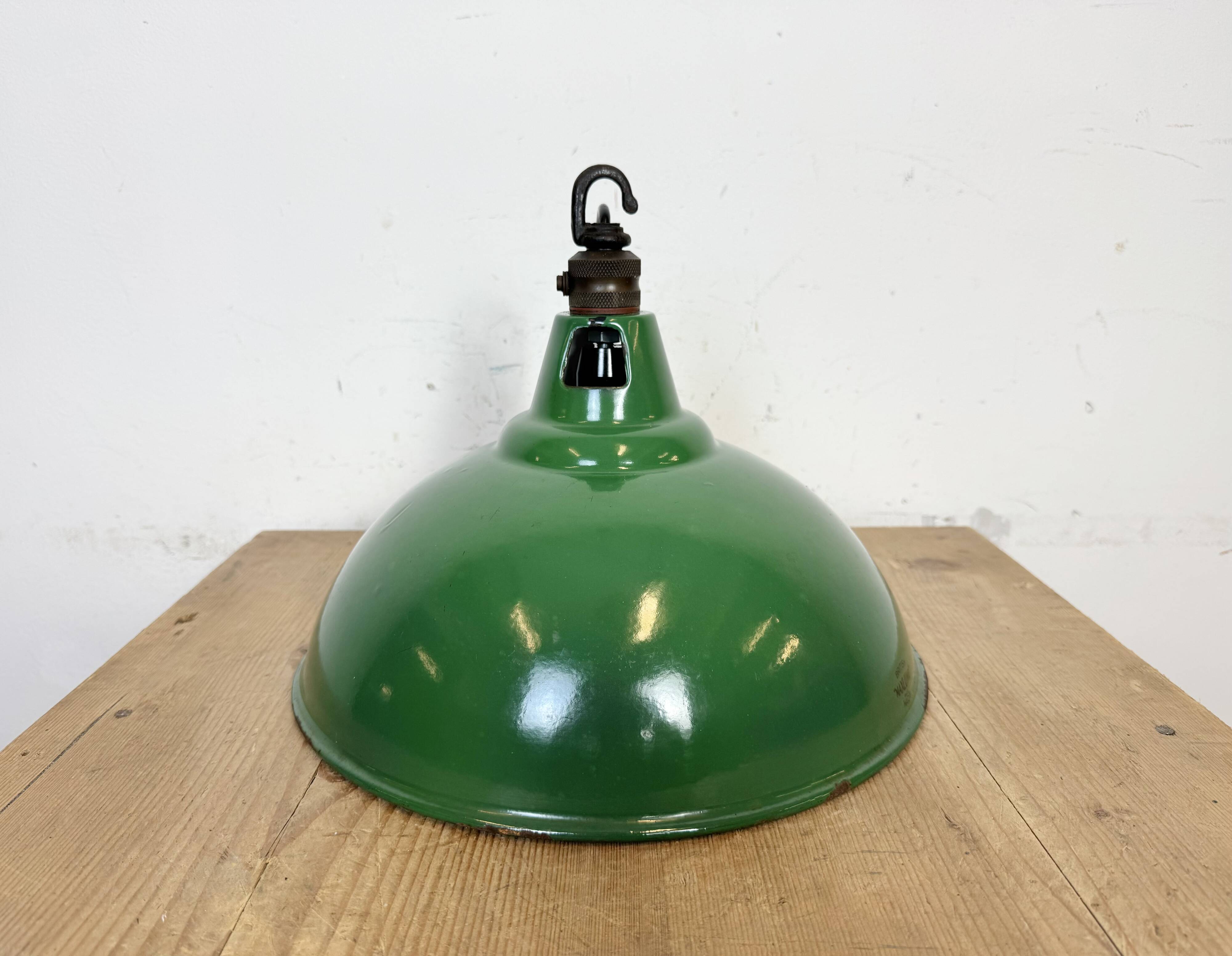 Industrial British Green Enamel Factory Pendant Lamp from Maxlume, 1960s