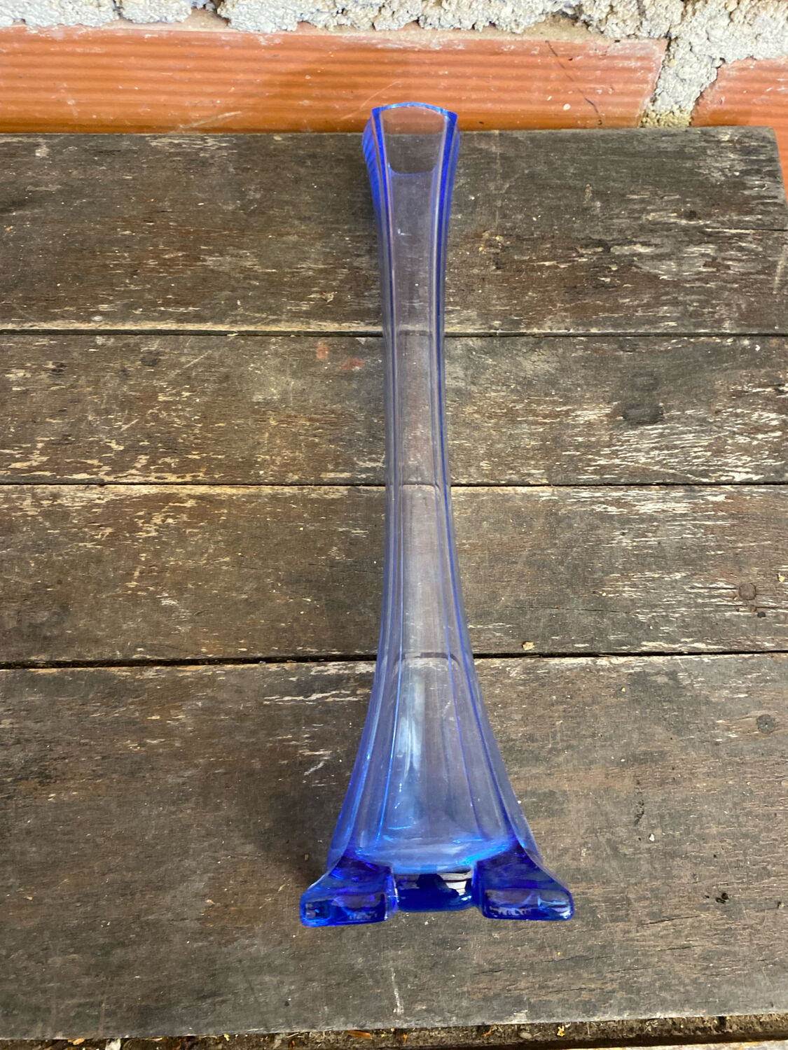 Vintage Early 20th Century Vertical Blue Glass Soliflore Vase #D755