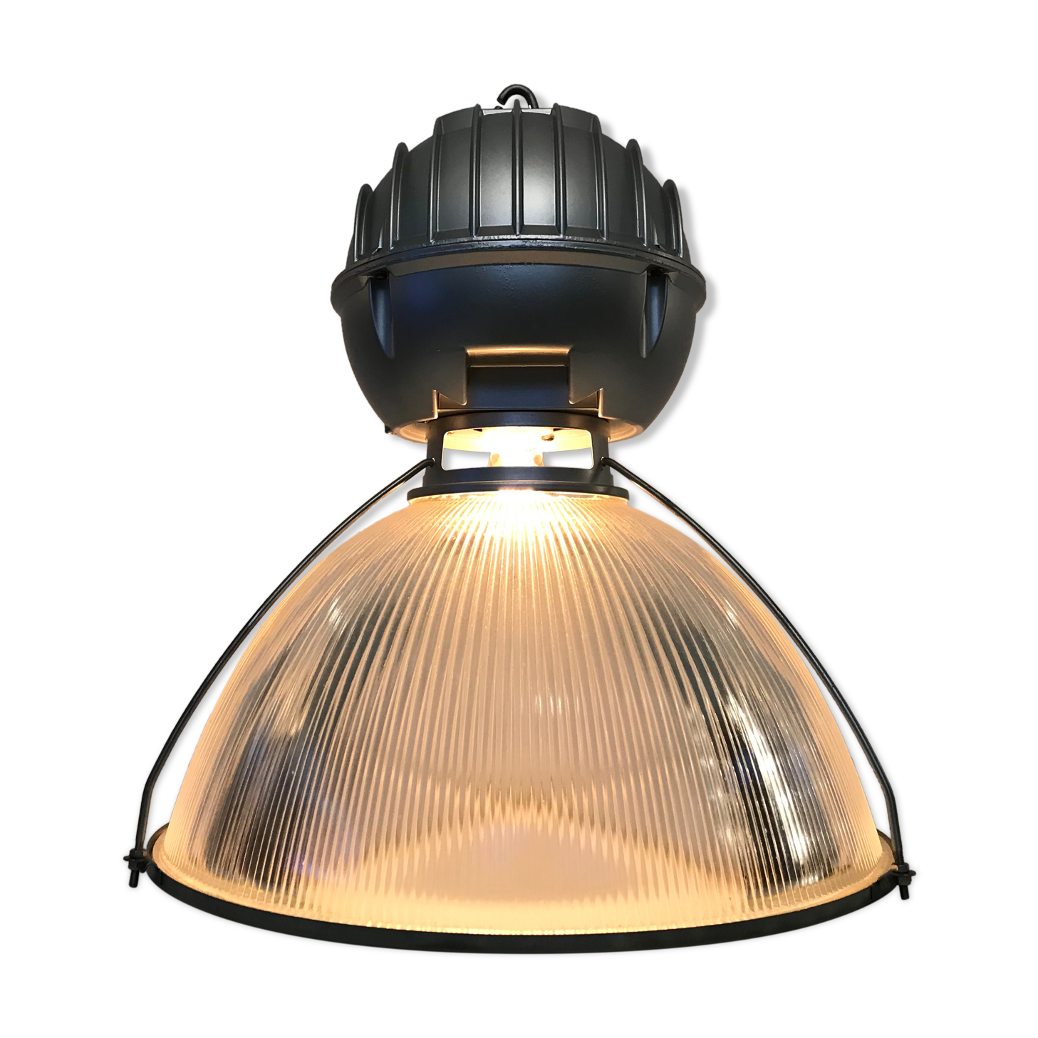 Suspension lamp holophane gray prismatic glass