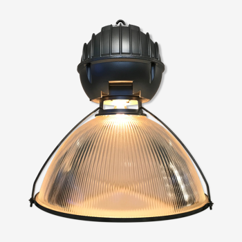 Lampe suspension holophane verre prismatique grise