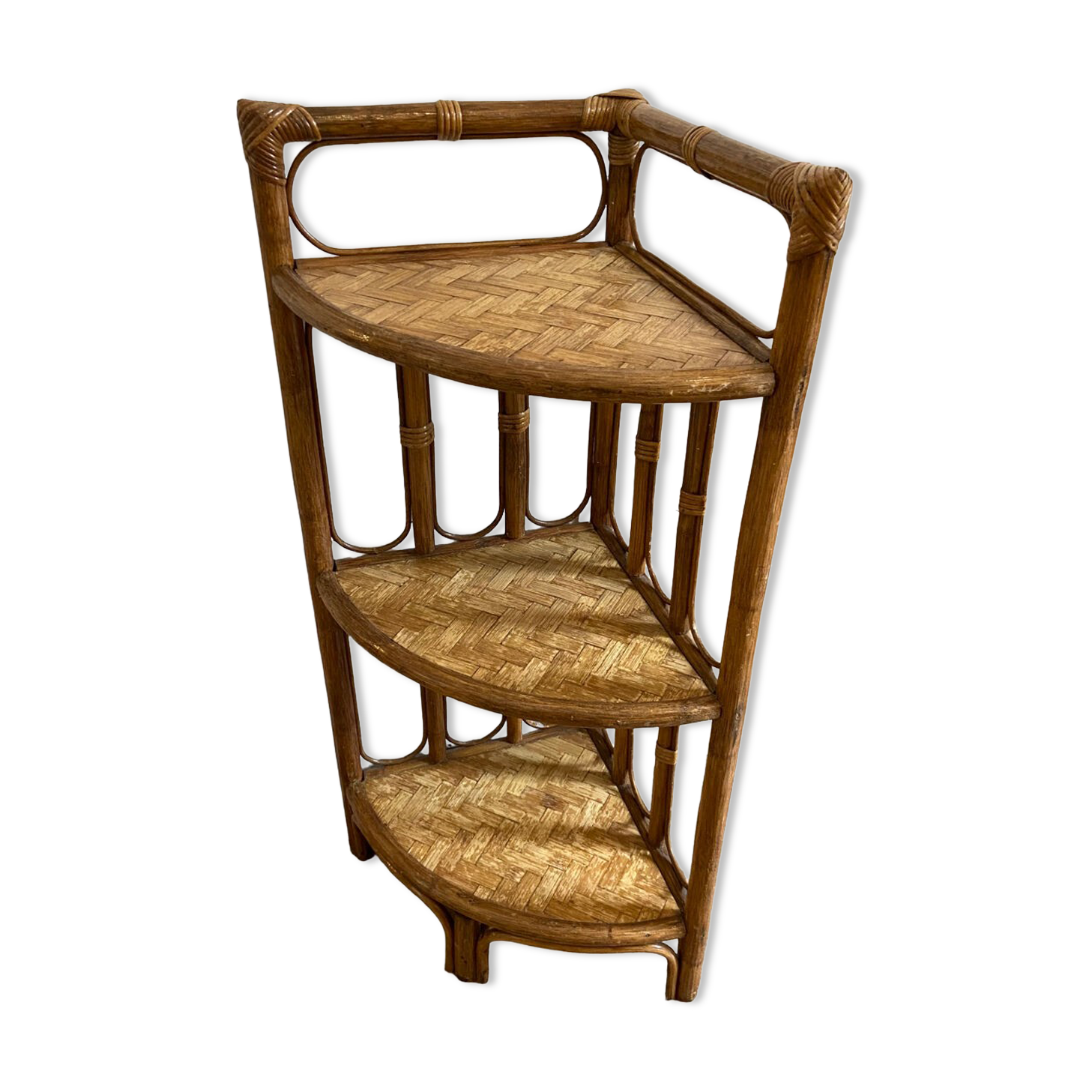 Vintage rattan corner shelf