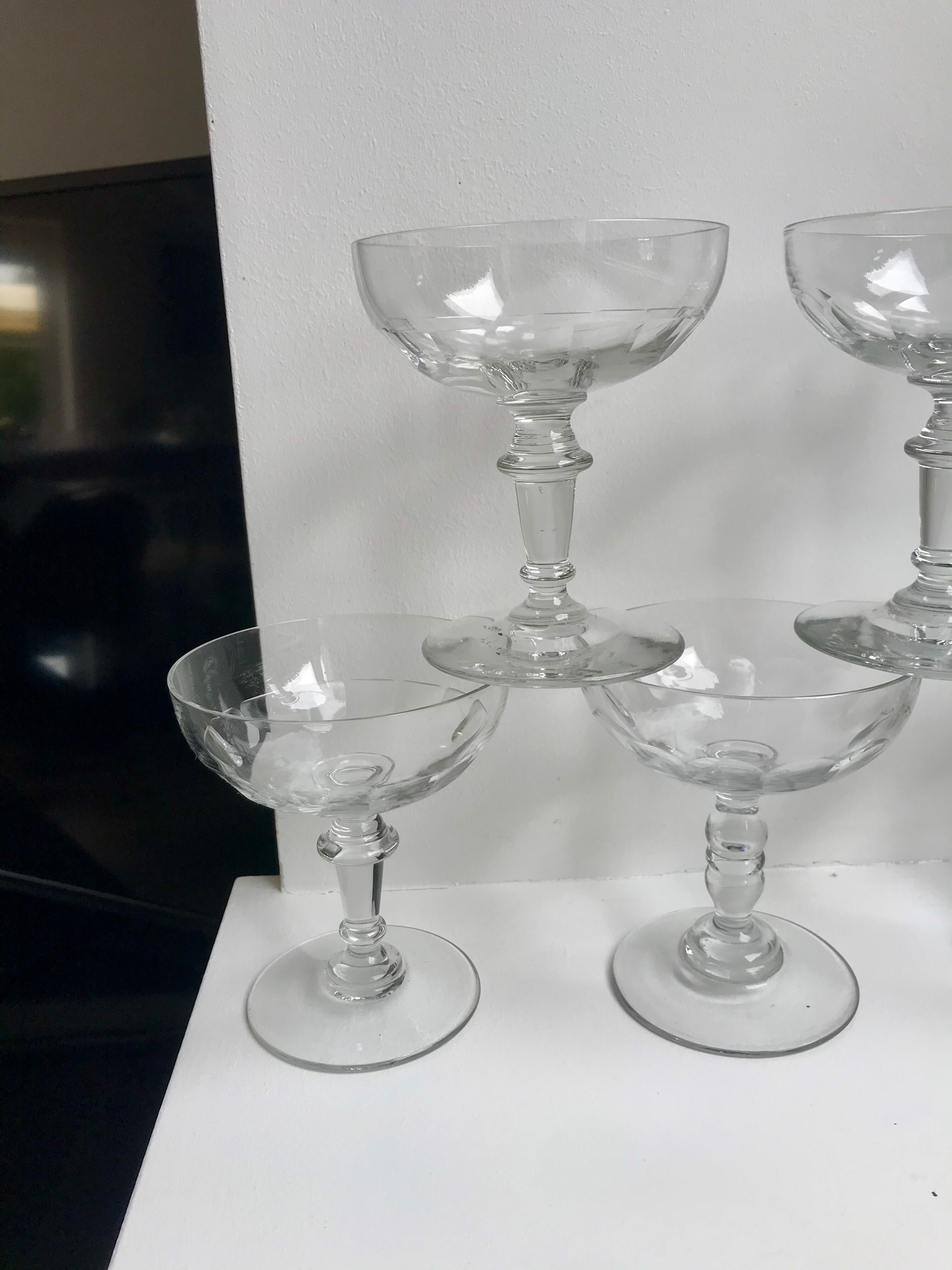 Set of 5 large crystal champagne glasses 30s-40s