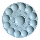 Art Decó French Sarreguemines oyster tray in Majolica, light blue