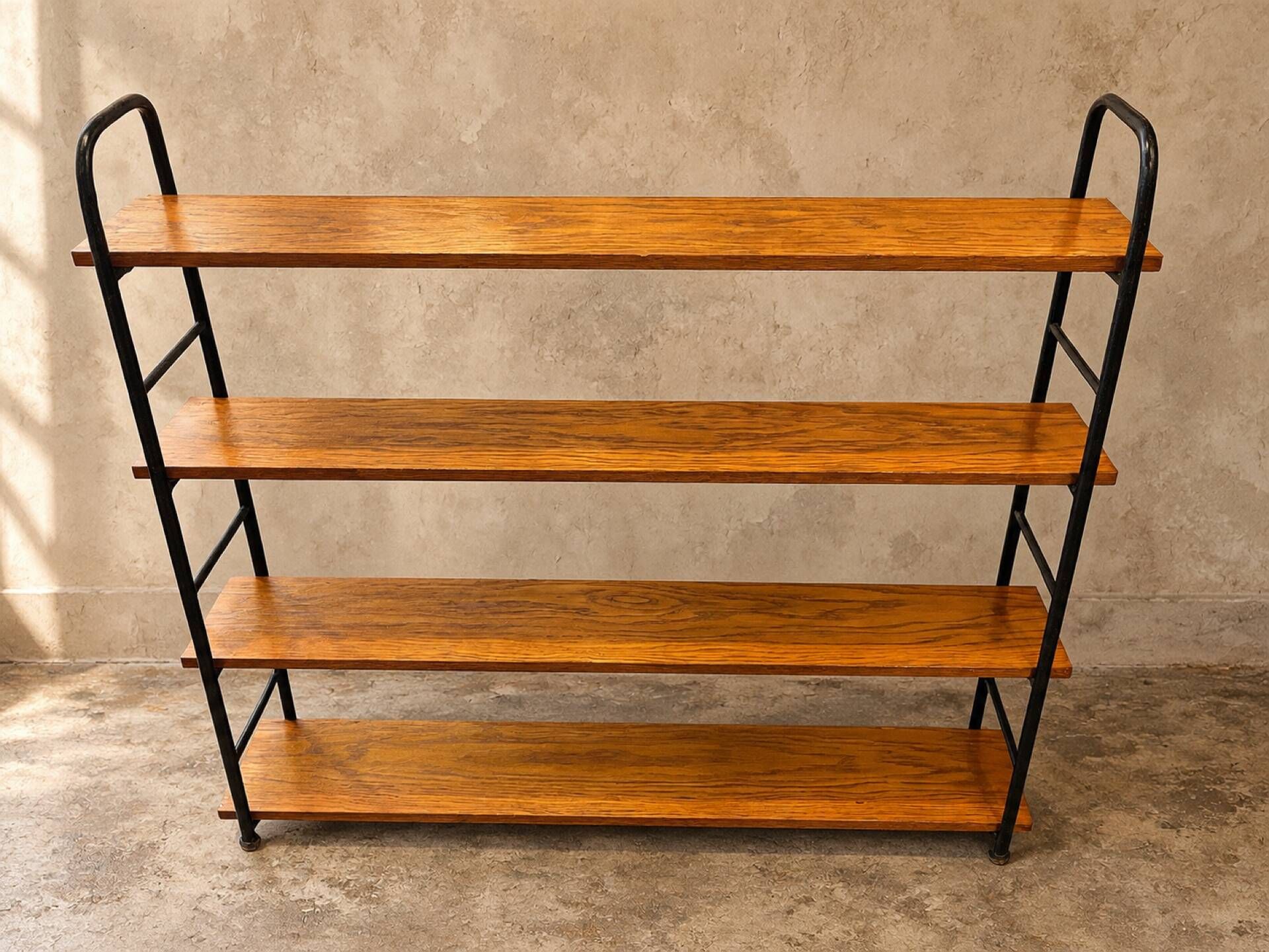 Low freestanding wooden and metal bookshelf, Omnia style – 1960
