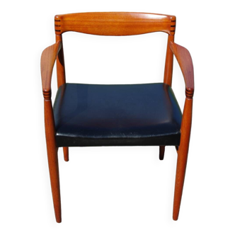 Fauteuil de bureau vintage en teck et cuir par henry walter klein pour bramin danemark 1960