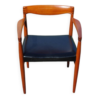 Vintage teak and leather office chair by henry walter klein for bramin denmark 1960s