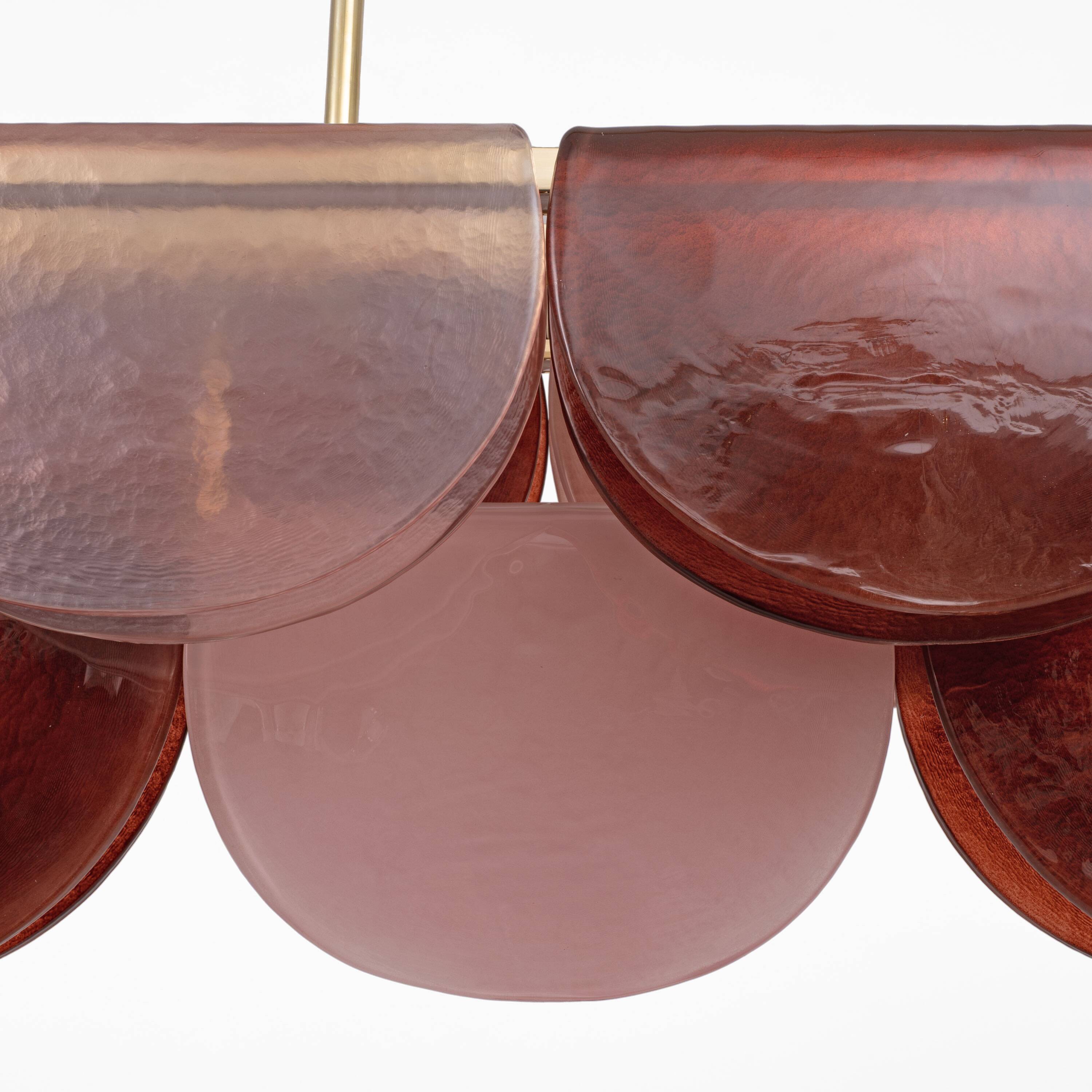 Italian Murano Glass and Brass Modular Linear Chandelier in Pink and Red