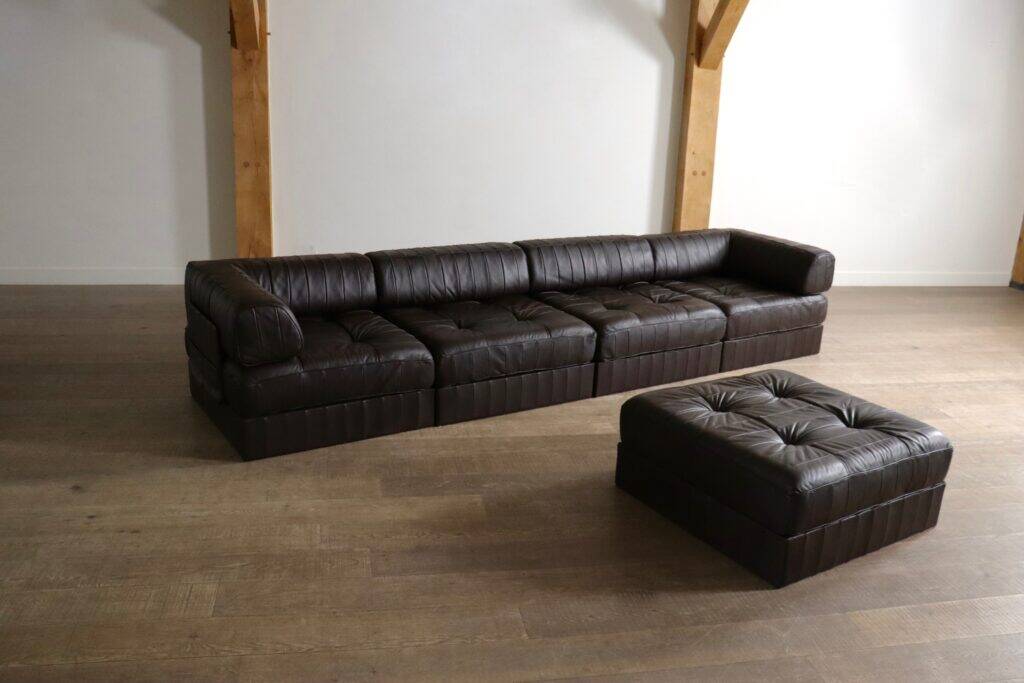 De Sede DS-88 modular sofa in dark brown patchwork leather, Switzerland 1970s