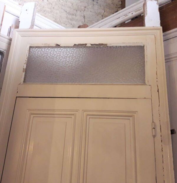 Porte Haussmannienne ancienne, imposte vitrée, cadre châssis 83x219,5