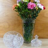 Plateau apéritif en verre moulé vintage années 50